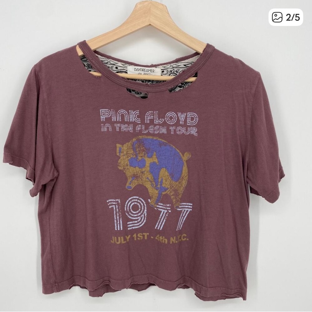 Daydreamer Free People Purple Pink Floyd Print Graphic Short Sleeve Cropped Tee